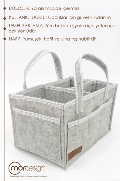 MORDESİGN Çok Amaçlı Kalın Keçe Anne Bebek Bakım Çantası, Dolap İçi Organizer, Scotch Serisi - 5
