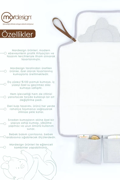 MORDESİGN Bebek Çanta Alt Açma Minderi Alt Değiştirme Pedi, Taşınabilir Bakım Çantası, Clutch Seri, Gri - 4