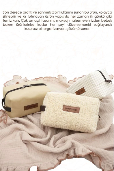 MORDESİGN Bebek Bakım Çantası Organizeri, Islak/Kuru, Kirli/Temiz Çamaşır, Bebek Bezi Çantası, Gingham Serisi - 6
