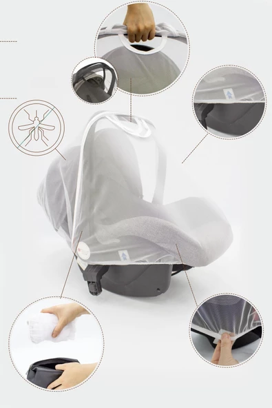 MORDESİGN Bebek Lüx Puset/Oto Koltuk Sinekliği, Sahra Serisi, Beyaz(TÜM BEBEK PUSET/OTO KOLTUĞU İLE UYUMLUDUR) - 2