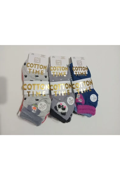 3'lü Cotton Time Tüylü Yıkamalı Kokulu Patik Çorap - 3