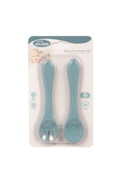 SEVİ BEBE Silikon Çatal ve Kaşık Seti Gül Kurusu - 3
