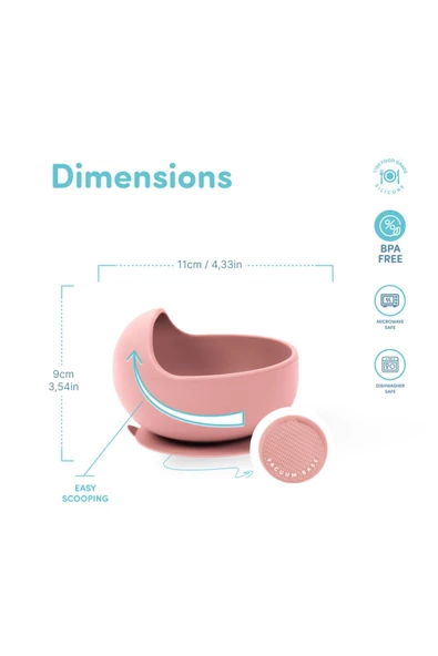 SEVİ BEBE Vakum Tabanlı Silikon Kase Gül Kurusu - 5