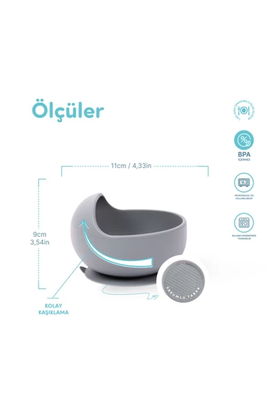SEVİ BEBE Vakum Tabanlı Silikon Kase Gri - 4