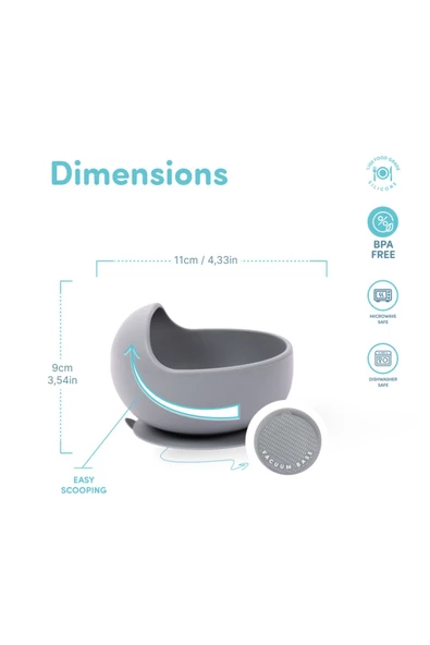 SEVİ BEBE Vakum Tabanlı Silikon Kase Gri - 5