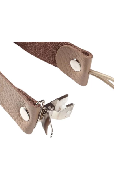 JUSSO Deri Korumalı Metal Klipsli Emzik Askısı Açık Kahve - 3