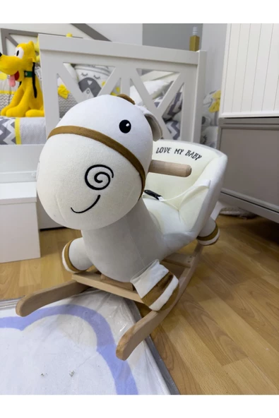 EĞİTİCİ AHŞAPLAR Eğitici Peluş Sallanan Ahşap Sandalye, Sallanan At 2 Yıl Garantili - 2