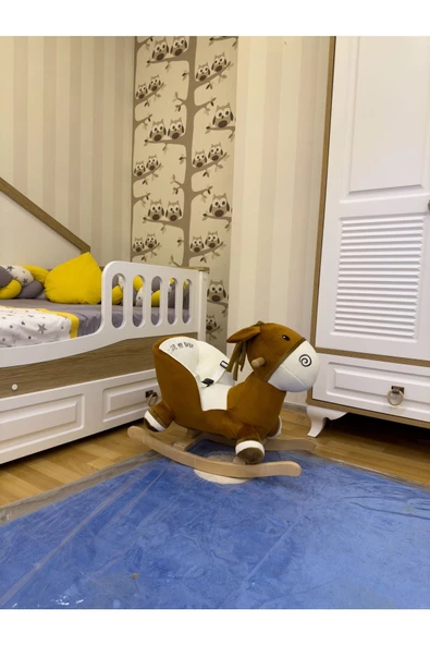 EĞİTİCİ AHŞAPLAR Eğitici Peluş Sallanan Ahşap Sandalye, Sallanan At 2 Yıl Garantili - 6