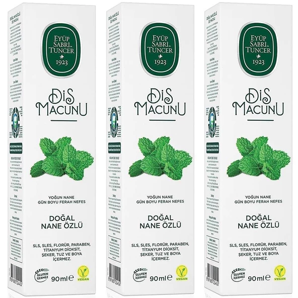 Eyüp Sabri Tuncer Doğal Nane Özlü Florürsüz Diş Macunu 90 ml 3 ADET ürün görseli 1