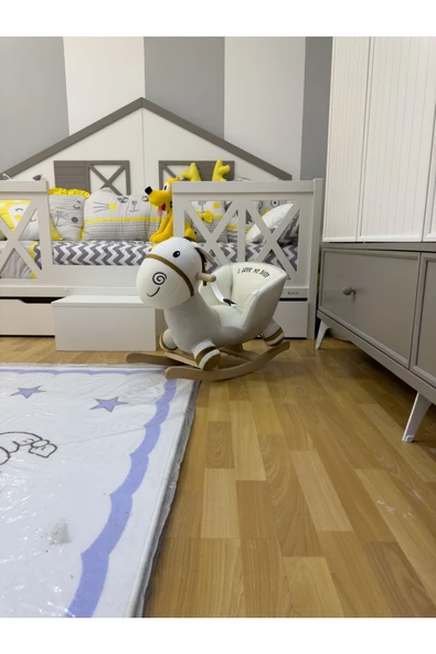 EĞİTİCİ AHŞAPLAR Eğitici Peluş Sallanan Ahşap Sandalye, Sallanan At 2 Yıl Garantili - 3