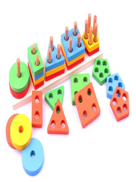 Renkli Geometrik Beş Sütun Seti - Eğitici Oyuncaklar - 2
