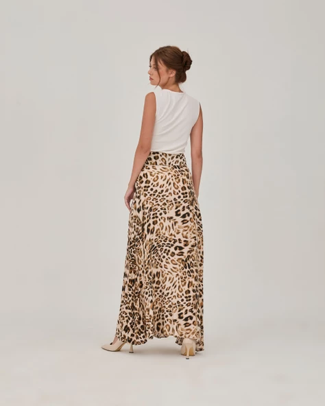 Leopar Desen Yırtmaçlı Uzun Etek - 4
