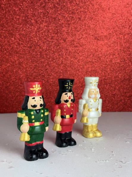 3'lü Set Yılbaşı Dekoru Fındık Kıran Kurşun Asker Nutcracker Yeni Yıl Biblo