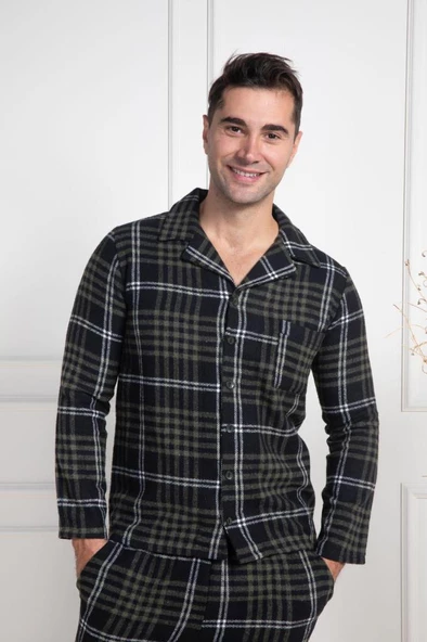 Mecit 2950 Erkek Yeşil Ekoseli Büyük Beden Kışlık Pijama Takımı - 4