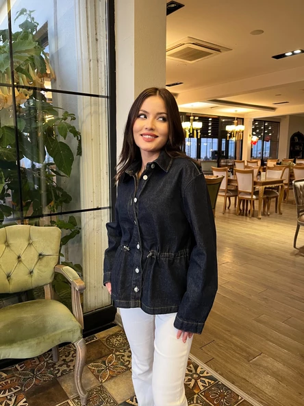 Kadın Kot Gömlek Lacivert - Resim 6