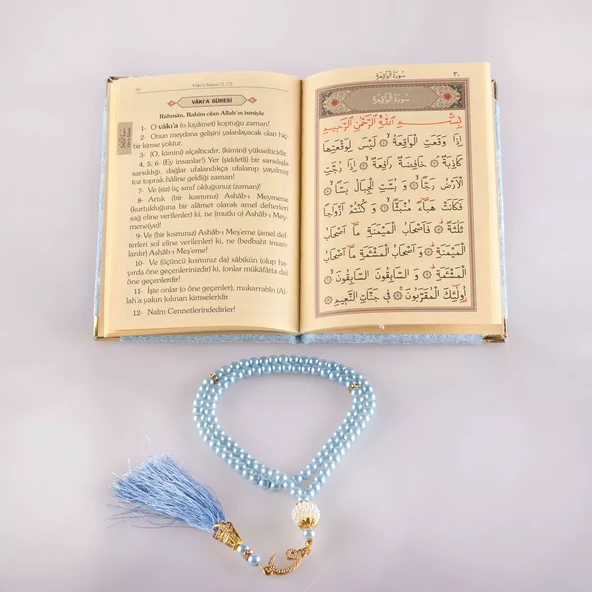 Şantuk Çantalı Tesbih + Yasin Hediye Seti (Çanta Boy, ElifVav, Raşel, Bebe Mavi) ürün görseli 1