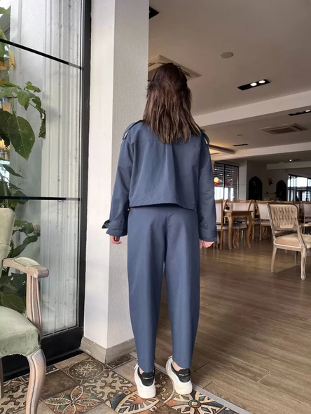 Kadın Tencel Gabardin Takım Lacivert - Resim 4