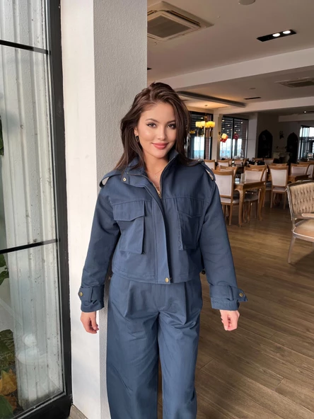 Kadın Tencel Gabardin Takım Lacivert - Resim 2