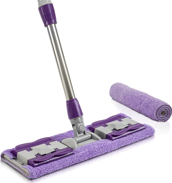 QASULYedek Mikrofiber Bezli Mandallı Mop, Sıkıştırmalı, Uzayabilir Teleskopik Saplı, 360 Derece Dönebilir Zemin ve Duvar Temizlik - 5