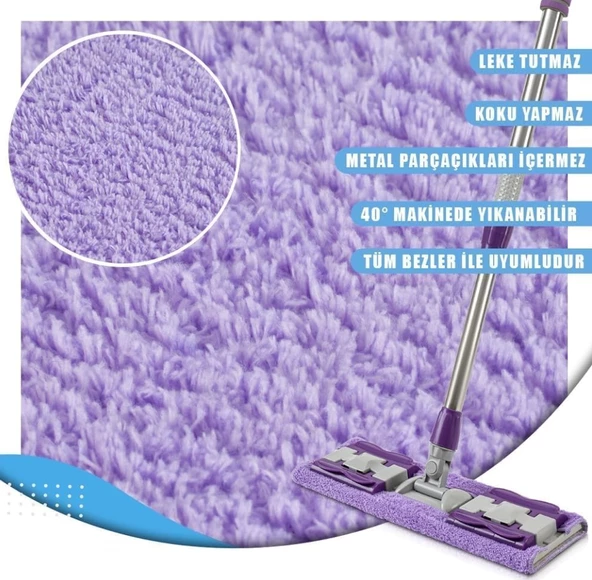 QASULYedek Mikrofiber Bezli Mandallı Mop, Sıkıştırmalı, Uzayabilir Teleskopik Saplı, 360 Derece Dönebilir Zemin ve Duvar Temizlik - 3