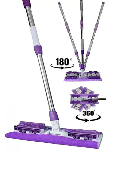 QASULYedek Mikrofiber Bezli Mandallı Mop, Sıkıştırmalı, Uzayabilir Teleskopik Saplı, 360 Derece Dönebilir Zemin ve Duvar Temizlik - 4
