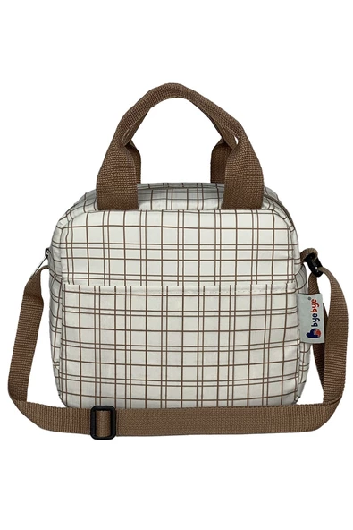 Bye Bye Beslenme Çantası Ve Termos Yemek Taşıma Çantası Omuz Askılı-Krem Ekose - 5