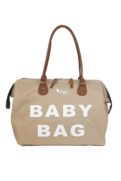 Stylo Baby Bag Baskılı Tek Anne Bebek Bakım Omuz Çantası - Vizon