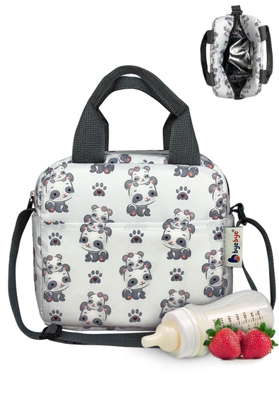 Bye Bye Termos Yemek Taşıma Çantası Askılı Termal Beslenme Çantası-gri Panda ürün görseli 1