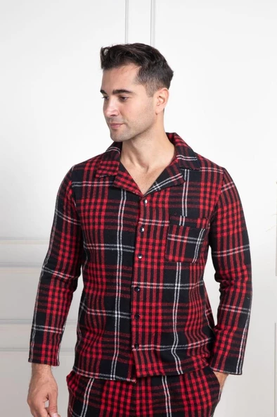 Mecit 2950 Erkek Kırmızı Ekoseli Büyük Beden Kışlık Pijama Takımı - 4