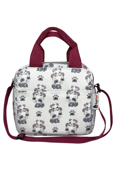 Bye Bye Beslenme Çantası Ve Termos Yemek Taşıma Çantası Omuz Askılı-Bordo Panda - 3