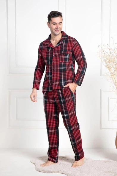 Mecit 2950 Erkek Kırmızı Ekoseli Büyük Beden Kışlık Pijama Takımı - 2