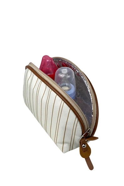 Stylo Kadın Krem Çizgili Bebek Bakım  Çantası - Resim 5