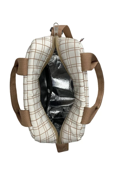 Bye Bye Beslenme Çantası Ve Termos Yemek Taşıma Çantası Omuz Askılı-Krem Ekose - 6