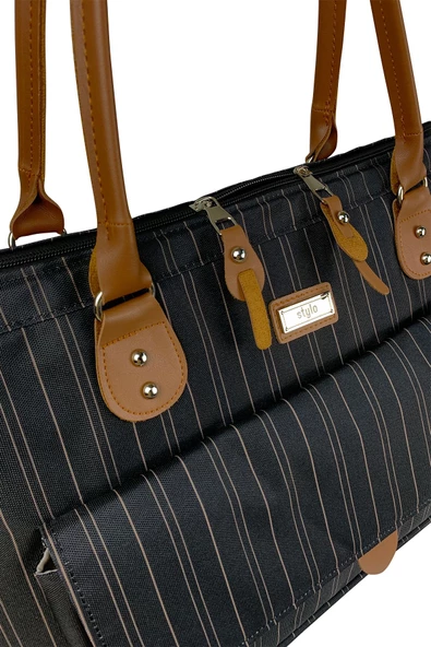 Stylo Kadın Siyah Çizgili Bebek Bakım Çantası - Resim 4