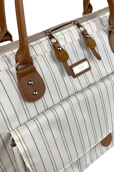 Stylo Kadın Krem Çizgili Bebek Bakım  Çantası - Resim 4