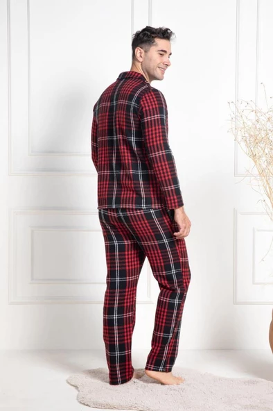 Mecit 2950 Erkek Kırmızı Ekoseli Büyük Beden Kışlık Pijama Takımı - 3