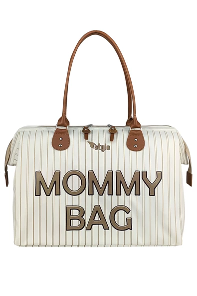 Stylo Mommy Bag Usa Anne Bebek Bakım Ve Kadın Çantası-Krem Çizgili