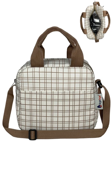 Bye Bye Beslenme Çantası Ve Termos Yemek Taşıma Çantası Omuz Askılı-Krem Ekose - 3