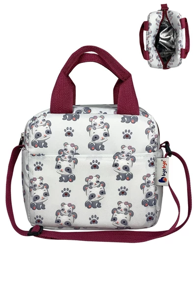 Bye Bye Beslenme Çantası Ve Termos Yemek Taşıma Çantası Omuz Askılı-Bordo Panda - 2