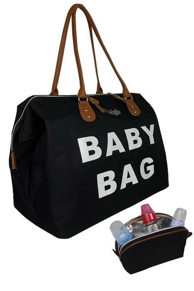 Stylo Baby Bag Baskılı Takım Anne Bebek Bakım Omuz Çantası- Siyah - 2