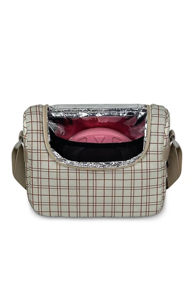 Bye Bye Yummy Okul Öncesi Kreş Çocuk El ve Omuz Termo Beslenme Çantası-Krem Ekose - 2