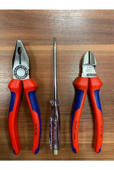 Knipex 3 Parça Usta Set 180 Mm Pense 160 Mm Yan Keski Izeltaş 190mm Kontrol Kalemi Madeingermany