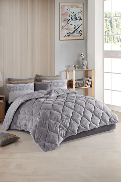 Uykulin Çift Kişilik Wellsoft Uyku Seti Çift Taraflı Lastikli Çarşaflı 4 Yastık Kılıflı 6 Parça Set Grey - 6