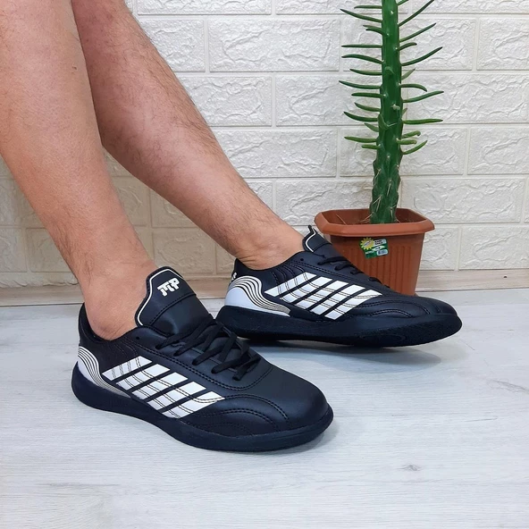 M.P 1351 Siyah-Beyaz Kaymaz Taban Futsal Futbol Ayakkabı - 3
