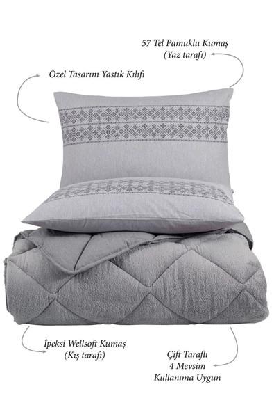 Uykulin Çift Kişilik Wellsoft Uyku Seti Çift Taraflı Lastikli Çarşaflı 4 Yastık Kılıflı 6 Parça Set Grey - 3