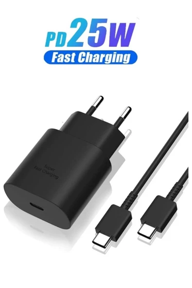 Samsung Galaxy S8 S9 Plus Note 8 9 Uyumlu 25 Watt Hızlı Type-C Şarj Aleti Kablo + Adaptor