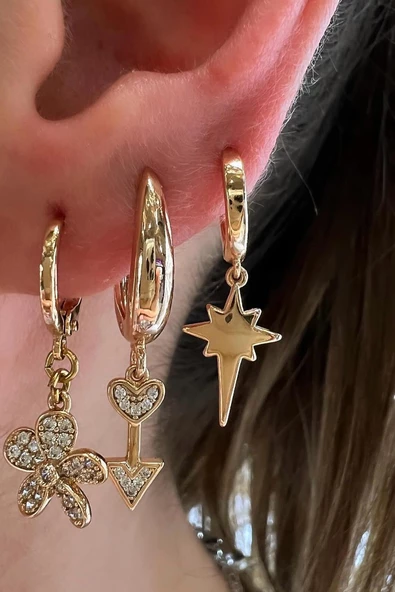 SALLANTILI KUZEY YILDIZI ALTIN KAPLAMA KÜPE - Resim 3