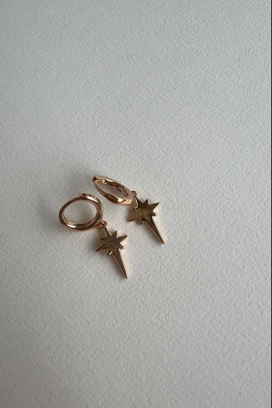 SALLANTILI KUZEY YILDIZI ALTIN KAPLAMA KÜPE ürün görseli 1