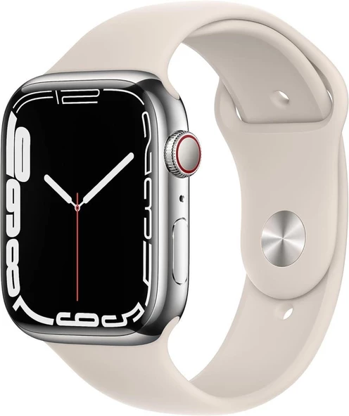 Apple Watch Series 7 GPS + Cellular 45mm Gümüş Paslanmaz Çelik Kasa ve Spor Kordon Akıllı Saat - Outlet