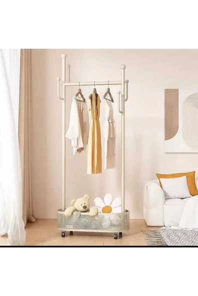 Metal Siyah Konfeksiyon Askısı Metal Elbise Askılığı Oval Sepetli askılık Tekerlekli 1045-CN - 3